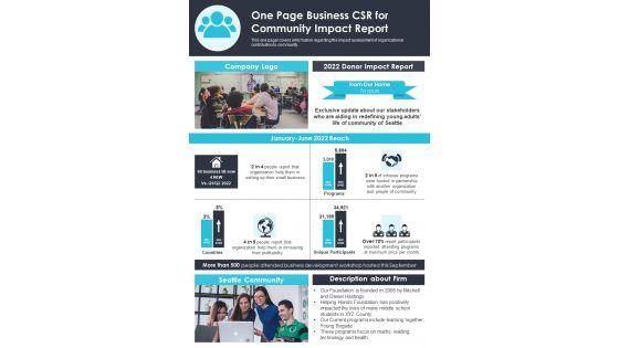 One_Page_Business_CSR_For_Community_Impact_Report_PDF_Document_PPT_Template_Slide_1.jpg