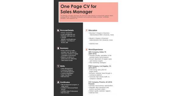 One_Page_CV_For_Sales_Manager_PDF_Document_PPT_Template_Slide_1.jpg