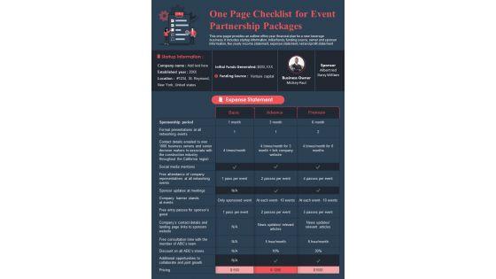 One_Page_Checklist_For_Event_Partnership_Packages_PDF_Document_PPT_Template_Slide_1.jpg