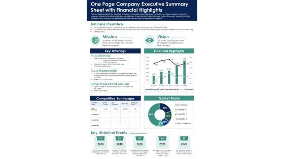 One_Page_Company_Executive_Summary_Sheet_With_Financial_Highlights_PDF_Document_PPT_Template_Slide_1.jpg