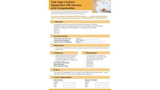 One_Page_Contract_Agreement_With_Services_And_Compensation_PDF_Document_PPT_Template_Slide_1.jpg