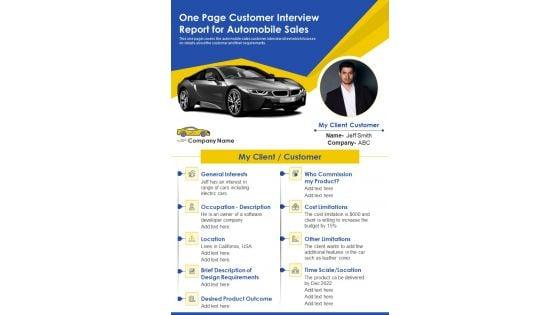 One_Page_Customer_Interview_Report_For_Automobile_Sales_PDF_Document_PPT_Template_Slide_1.jpg