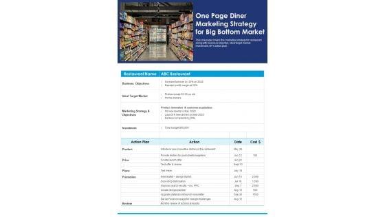 One_Page_Diner_Marketing_Strategy_For_Big_Bottom_Market_PDF_Document_PPT_Template_Slide_1.jpg