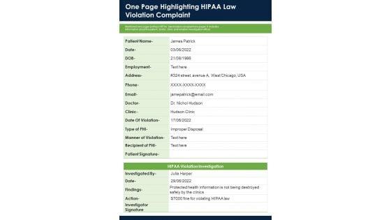 One_Page_Highlighting_HIPAA_Law_Violation_Complaint_PDF_Document_PPT_Template_Slide_1.jpg