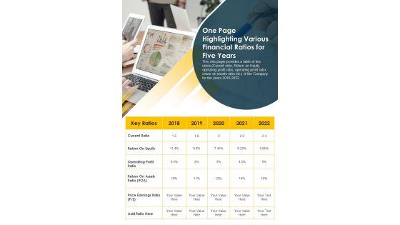 One_Page_Highlighting_Various_Financial_Ratios_For_Five_Years_PDF_Document_PPT_Template_Slide_1.jpg