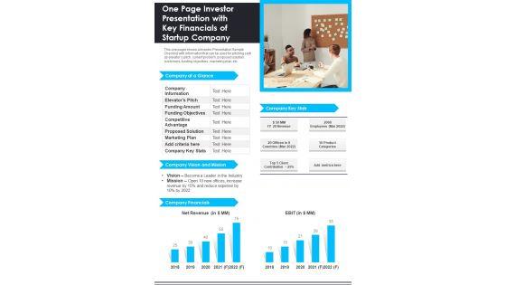 One_Page_Investor_Presentation_With_Key_Financials_Of_Startup_Company_PDF_Document_PPT_Template_Slide_1.jpg