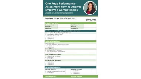 One_Page_Performance_Assessment_Form_To_Analyze_Employee_Competencies_PDF_Document_PPT_Template_Slide_1.jpg