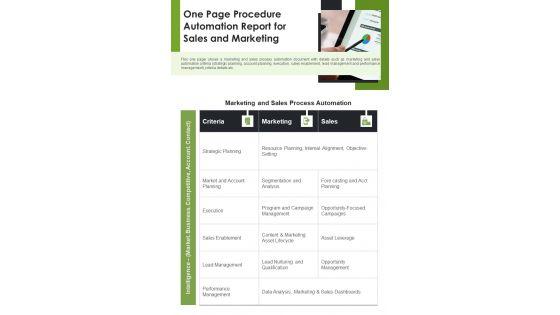 One_Page_Procedure_Automation_Report_For_Sales_And_Marketing_PDF_Document_PPT_Template_Slide_1.jpg