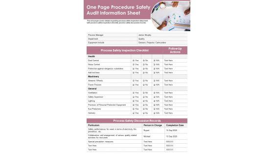 One Page Procedure Safety Audit Information Sheet PDF Document PPT Template One Page Procedure Safety Audit Information Sheet PDF Document PPT Template