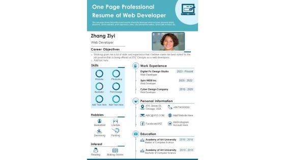 One_Page_Professional_Resume_Of_Web_Developer_PDF_Document_PPT_Template_Slide_1.jpg