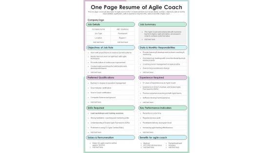 One_Page_Resume_Of_Agile_Coach_PDF_Document_PPT_Template_Slide_1.jpg