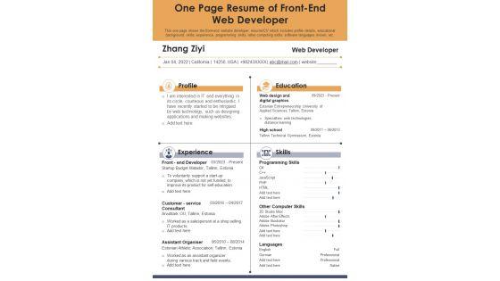 One_Page_Resume_Of_Front-End_Web_Developer_PDF_Document_PPT_Template_Slide_1.jpg
