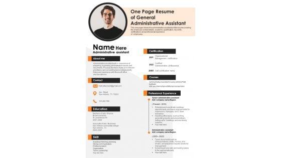 One_Page_Resume_Of_General_Administrative_Assistant_PDF_Document_PPT_Template_Slide_1.jpg
