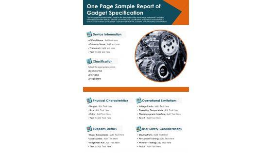 One_Page_Sample_Report_Of_Gadget_Specification_PDF_Document_PPT_Template_Slide_1.jpg