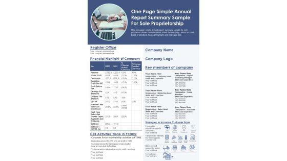 One_Page_Simple_Annual_Report_Summary_Sample_For_Sole_Proprietorship_PDF_Document_PPT_Template_Slide_1.jpg