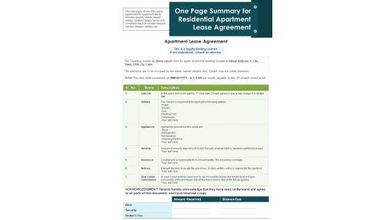 One_Page_Summary_For_Residential_Apartment_Lease_Agreement_PDF_Document_PPT_Template_Slide_1.jpg
