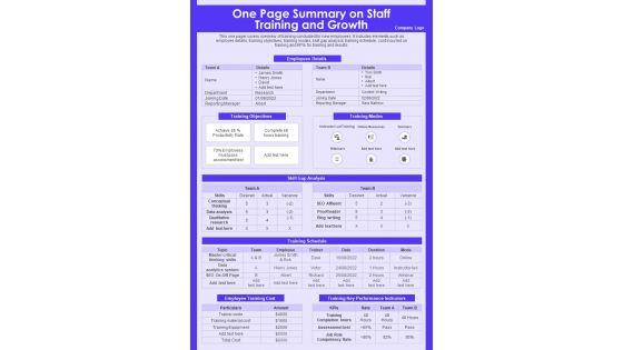 One_Page_Summary_On_Staff_Training_And_Growth_PDF_Document_PPT_Template_Slide_1.jpg