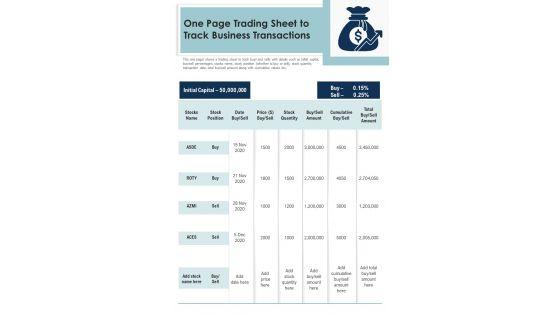 One_Page_Trading_Sheet_To_Track_Business_Transactions_PDF_Document_PPT_Template_Slide_1.jpg