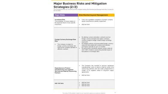 One_Page_Yearly_Summary_For_Risk_Assessment_In_Production_Firm_One_Pager_Documents_Slide_14.jpg