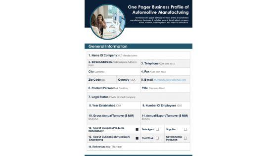 One_Pager_Business_Profile_Of_Automotive_Manufacturing_PDF_Document_PPT_Template_Slide_1.jpg