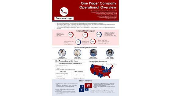 One Pager Company Operational Overview PDF Document PPT Template One Pager Company Operational Overview PDF Document PPT Template