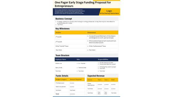 One_Pager_Early_Stage_Funding_Proposal_For_Entrepreneurs_PDF_Document_PPT_Template_Slide_1.jpg