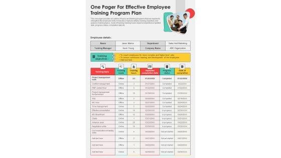 One_Pager_For_Effective_Employee_Training_Program_Plan_PDF_Document_PPT_Template_Slide_1.jpg