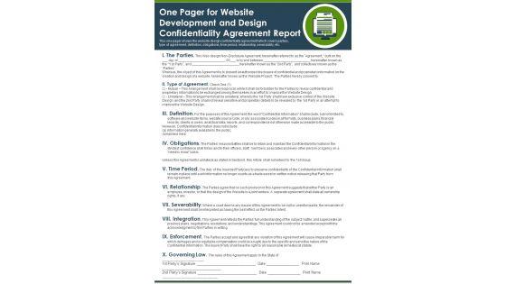 One_Pager_For_Website_Development_And_Design_Confidentiality_Agreement_Report_PDF_Document_PPT_Template_Slide_1.jpg