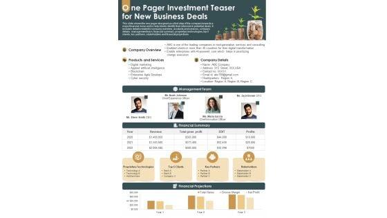One_Pager_Investment_Teaser_For_New_Business_Deals_PDF_Document_PPT_Template_Slide_1.jpg