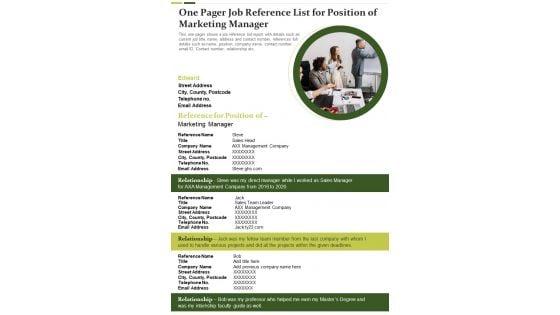 One_Pager_Job_Reference_List_For_Position_Of_Marketing_Manager_PDF_Document_PPT_Template_Slide_1.jpg