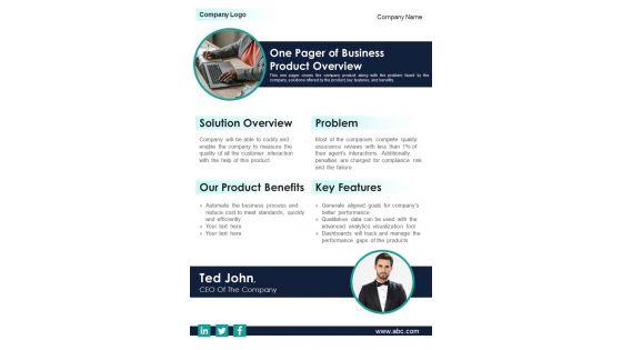 One Pager Of Business Product Overview PDF Document PPT Template One Pager Of Business Product Overview PDF Document PPT Template