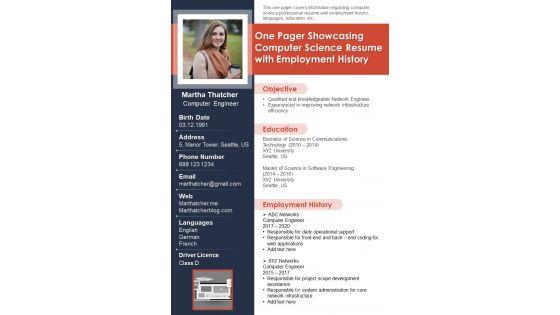 One_Pager_Showcasing_Computer_Science_Resume_With_Employment_History_PDF_Document_PPT_Template_Slide_1.jpg