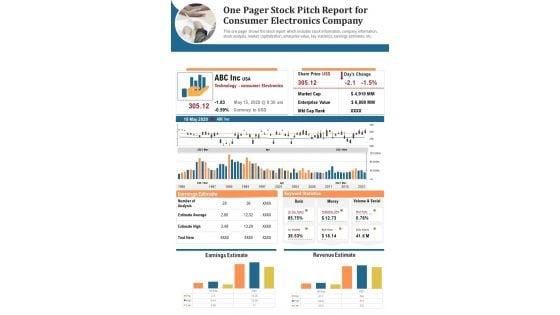 One_Pager_Stock_Pitch_Report_For_Consumer_Electronics_Company_PDF_Document_PPT_Template_Slide_1.jpg