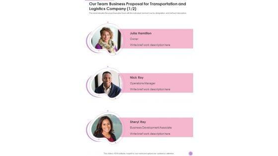 Our_Team_Business_Proposal_For_Transportation_And_Logistics_Company_One_Pager_Sample_Example_Document_Slide_1.jpg
