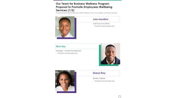 Our_Team_For_Business_Wellness_Program_Proposal_To_Promote_One_Pager_Sample_Example_Document_Slide_1.jpg