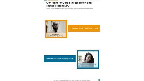 Our_Team_For_Cargo_Investigation_And_Testing_System_One_Pager_Sample_Example_Document_Slide_2.jpg