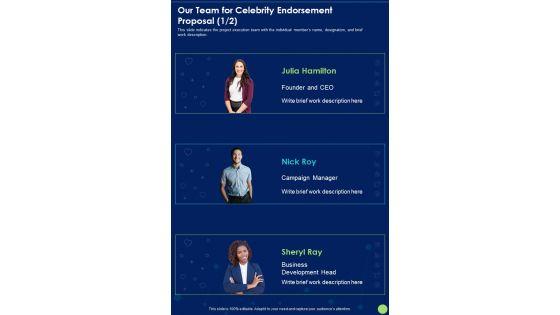 Our_Team_For_Celebrity_Endorsement_Proposal_One_Pager_Sample_Example_Document_Slide_1.jpg