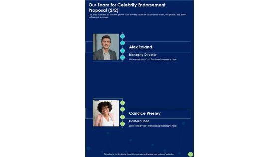 Our_Team_For_Celebrity_Endorsement_Proposal_One_Pager_Sample_Example_Document_Slide_2.jpg