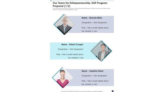 Our_Team_For_Entrepreneurship_Skill_Program_Proposal_One_Pager_Sample_Example_Document_Slide_1.jpg