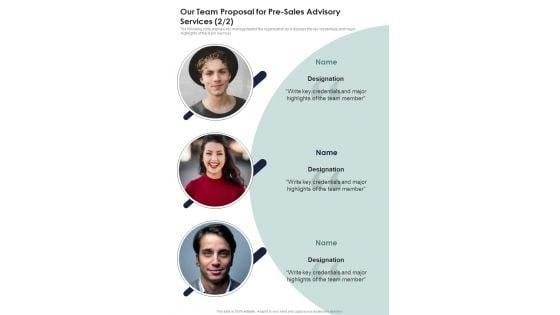 Our_Team_Proposal_For_Pre_Sales_Advisory_Services_One_Pager_Sample_Example_Document_Slide_2.jpg