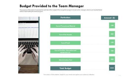Outstanding_Performer_Workplace_Budget_Provided_To_The_Team_Manager_Ppt_Ideas_Gallery_PDF_Slide_1.jpg