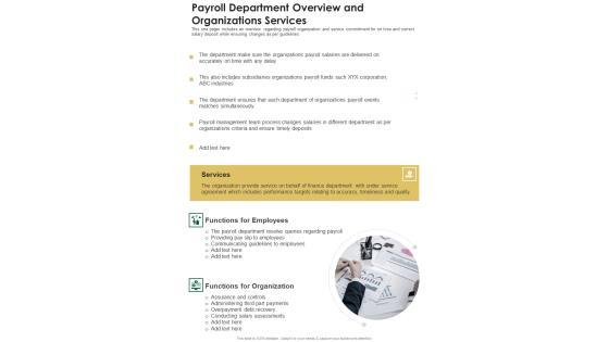 Payroll Department Overview And Organizations Services One Pager Documents Payroll Department Overview And Organizations Services One Pager Documents