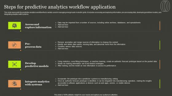 Predictive Analytics Methods Steps For Predictive Analytics Workflow Application Brochure PDF Predictive Analytics Methods Steps For Predictive Analytics Workflow Application Brochure PDF