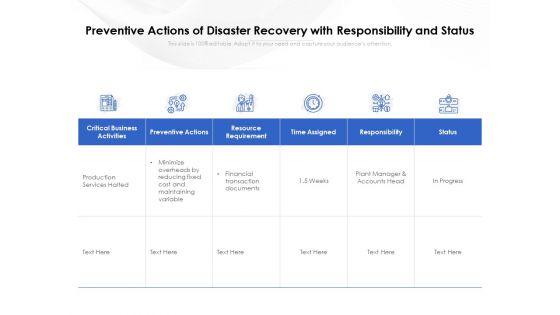 Preventive_Actions_Of_Disaster_Recovery_With_Responsibility_And_Status_Ppt_PowerPoint_Presentation_File_Elements_PDF_Slide_1.jpg