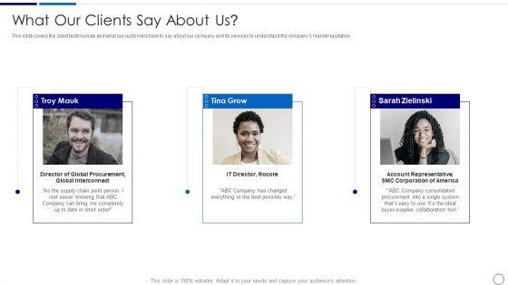 Procurement_And_SCM_What_Our_Clients_Say_About_Us_Ppt_Infographics_Design_Ideas_PDF_Slide_1.jpg
