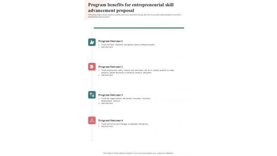 Program_Benefits_For_Entrepreneurial_Skill_Advancement_Proposal_One_Pager_Sample_Example_Document_Slide_1.jpg