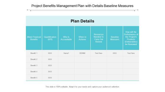 Project Benefits Management Plan With Details Baseline Measures Ppt Powerpoint Presentation Portfolio Outfit Project Benefits Management Plan With Details Baseline Measures Ppt Powerpoint Presentation Portfolio Outfit