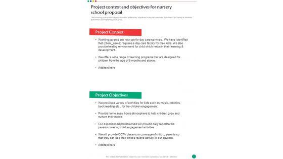 Project_Context_And_Objectives_For_Nursery_School_Proposal_One_Pager_Sample_Example_Document_Slide_1.jpg