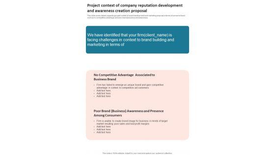 Project_Context_Of_Company_Reputation_Development_And_Awareness_Creation_One_Pager_Sample_Example_Document_Slide_1.jpg