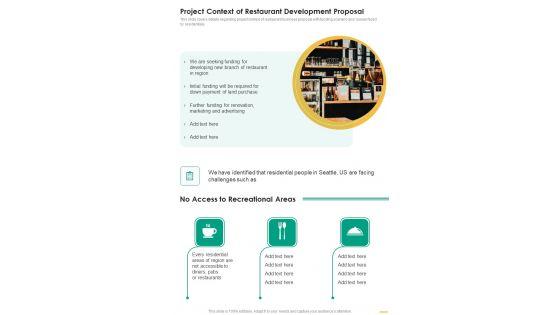 Project_Context_Of_Restaurant_Development_Proposal_One_Pager_Sample_Example_Document_Slide_1.jpg